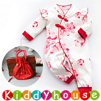 嬰幼兒bb賀年服~小公主Party/百日宴/中國娃娃唐裝衫賀新年純棉長袖旗袍夾衣+小挽袋套裝 BB1346 現貨