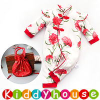 嬰幼兒bb賀年服~小公主Party/百日宴/中國娃娃唐裝衫賀新年純棉長袖旗袍夾衣+小挽袋套裝 BB1472 現貨