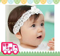 特價!百日宴bb嬰兒/女童賀新年 派對髮飾物用品~精緻珠芯小花頭飾髮帶 小童飾物 Elastic Flower Headband(白色/粉紅) H065 現貨