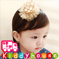 百日宴bb嬰兒/女童新賀年髮飾物用品~小公主立體網紗皇冠髮夾(金) Toddler Crown Hair Clip H440 現貨