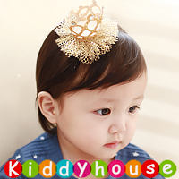 【限時特價】百日宴bb嬰兒/女童新賀年髮飾物用品~小公主立體網紗皇冠髮夾(金) Toddler Crown Hair Clip H440 現貨