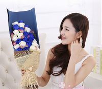 2018新款情人節/生日香皂花束 - 27朵一生一世混色求婚玫瑰花束 (13白玫瑰+14藍玫瑰)